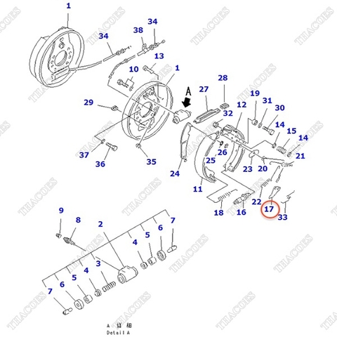 Lẫy khóa bulong tăng phanh bánh trái 34B-30-14150; 304-32-32180