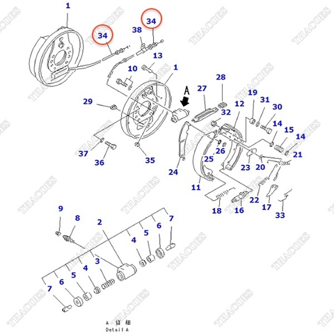 Cáp phanh tay bánh phải 3EB-30-31340; 34B-30-31340