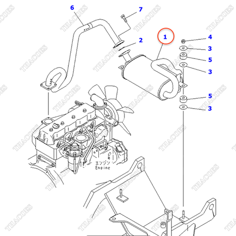 Ống giảm âm khí xả động cơ 3EB-03-31110 (S/N 500001-538000)