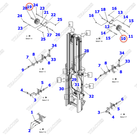Puly lăn ống thuỷ lực 45C-2MA-1200; 45C-2MA-1130 (2T2L)