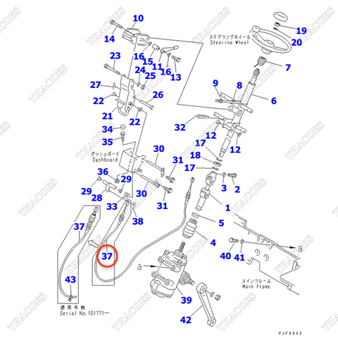 Cáp mở nắp capo 3EB-34-32141; 3EB-34-32142; 3EB-34-32143