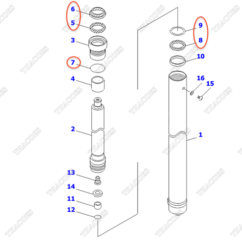 (Sau, R=L) Bộ phớt xi lanh 30B-63-05050 (K25) (3,7m-6m)