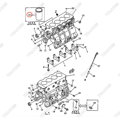 Xi lanh động cơ 6207-21-2110, 6207-21-2111 (Mark A)
