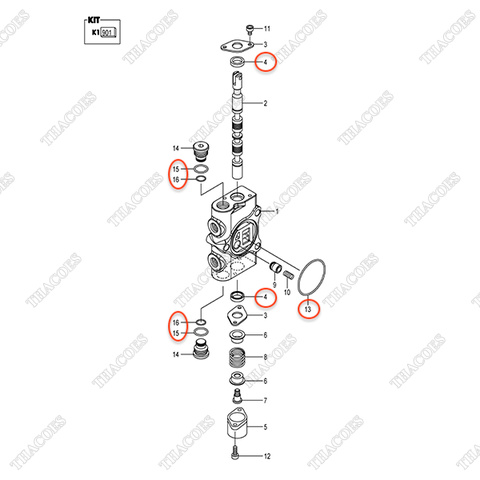 (3sv, 4sv) Bộ phớt thân van phụ 22N57-33081 (INC.4,13,15,16)