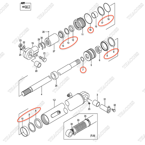Bộ phớt xi lanh 243A8-52401 (Inc 7-10,12-14,16-18)