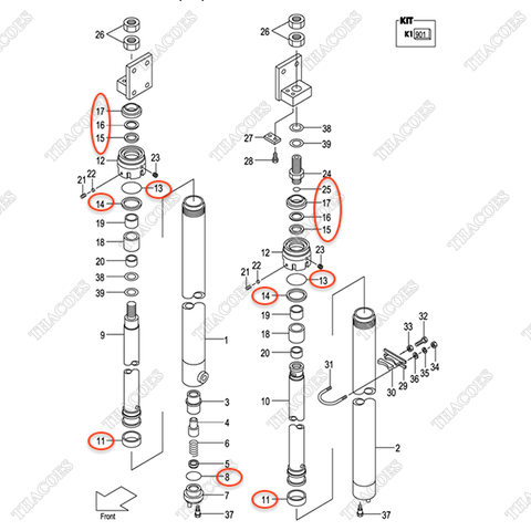 (35/40) Bộ phớt xi lanh 224C0-59811 (sau) (Inc 8,11,13-17,25)