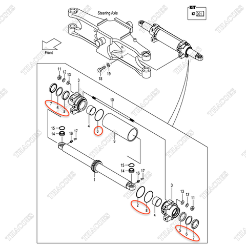 (Seri 1-222) (OBT) Bộ gioăng phớt xi lanh lái 22N54-59801 (Inc 2,5-9)