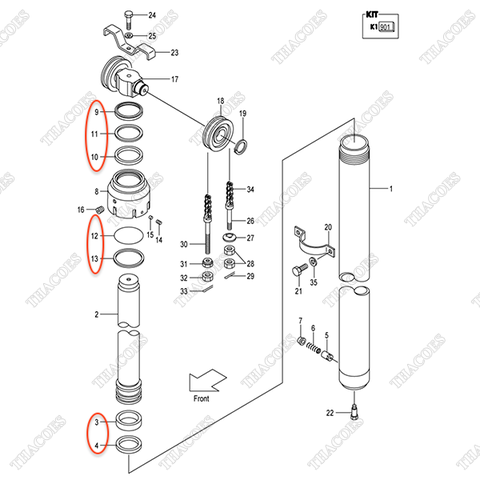 (K1 901) Bộ gioăng phớt 224T0-59801, xi lanh giữa.