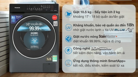 Máy giặt sấy Panasonic giặt 10.5kg sấy 2kg Inverter NA-V105FR1BV