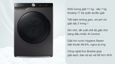 Máy giặt sấy Samsung 11kg sấy 7kg Inverter WD11T734DBX/SV