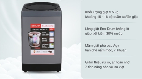 Máy giặt Sharp 9.5kg ES-W95HV-S