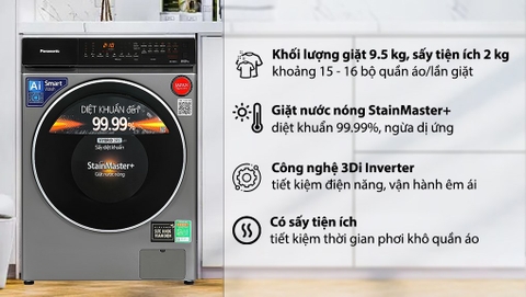 Máy giặt sấy Panasonic giặt 9.5kg sấy 2kg Inverter NA-V95FC1LVT