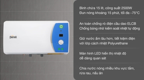 Bình nước nóng lạnh Ferroli 15 lít VERDI AE 15L