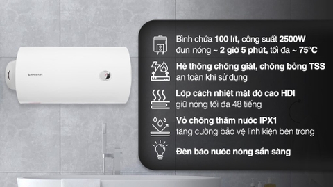 Bình nóng lạnh Ariston 100l ngang PRO R 100 H