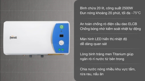 Bình nóng lạnh Ferroli 20 lít UNO 20 ME