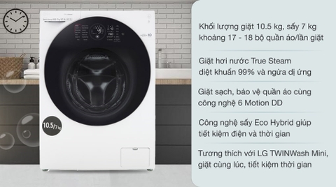 Máy giặt sấy LG giặt 10.5kg sấy 7kg Inverter FG1405H3W1