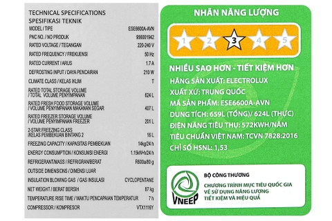 Tủ lạnh Electrolux 624 Lít Inverter ESE6600A-AVN