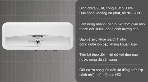 Bình nóng lạnh Ariston 20L ngang SL2 20RS 2.5FE