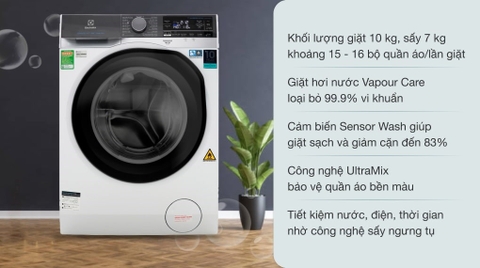 Máy giặt sấy Electrolux 10kg Inverter EWW1042AEWA