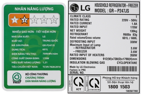 Tủ lạnh LG Inverter 601 lít GR-P247JS