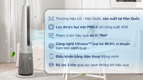 Máy lọc không khí LG PuriCare AeroTower FS15GPSF0 màu bạc