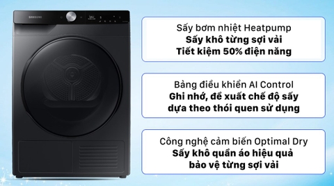 Máy sấy bơm nhiệt Samsung 9kg Inverter DV90T7240BB/SV