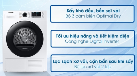 Máy sấy bơm nhiệt Samsung 9kg Inverter DV90TA240AE/SV