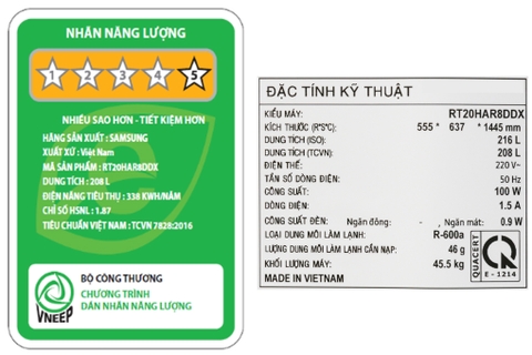 Tủ lạnh Samsung Inverter 208 lít RT20HAR8DDX/SV