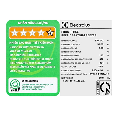 Tủ lạnh Electrolux 312 Lít Inverter ETB3440K-H