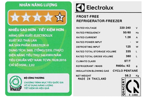 Tủ lạnh Electrolux 335 Lít Inverter EBB3702K-H
