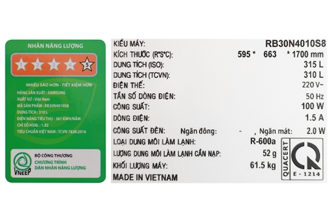 Tủ lạnh Samsung Inverter 310 lít RB30N4010S8/SV