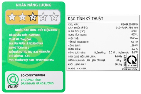 Tủ lạnh Samsung Inverter 647 lít RS62R5001M9/SV