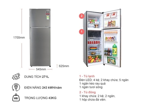 Tủ lạnh Sharp 271Lít SJ-X281E-SL