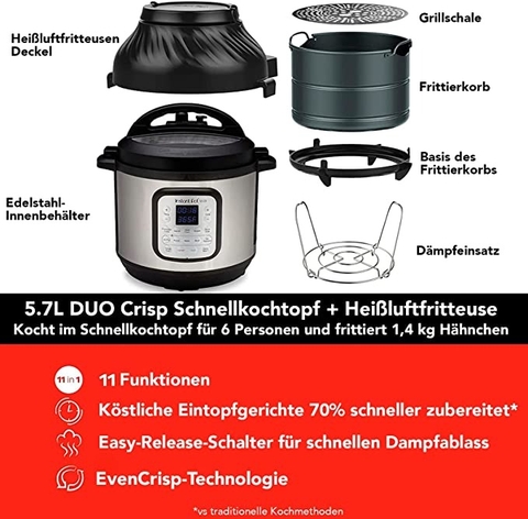 Nồi áp suất Instant Pot Duo Crisp 11in1 6qt [Hàng Đức]