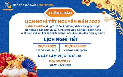 THÔNG BÁO LỊCH NGHỈ TẾT NGUYÊN ĐÁN 2022