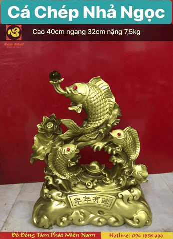 Tượng cá chép nhả ngọc bằng đồng vàng