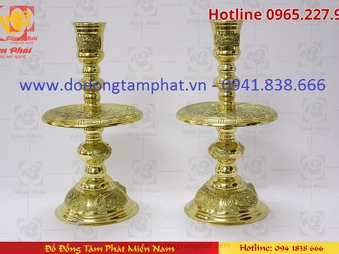 Chân nến thờ gia tiên bằng đồng vàng cao 45cm