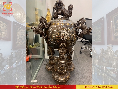 Đỉnh đồng khảm ngũ sắc cỡ lớn