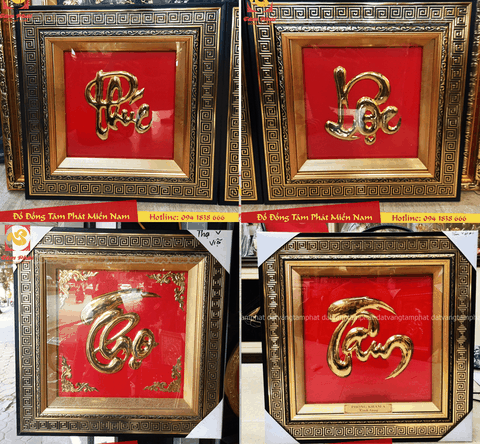 Tranh Thư Pháp chữ Phúc - Lộc - Thọ mạ vàng 24K