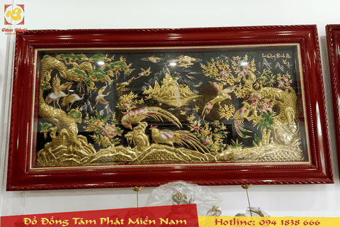 Tranh Tứ Quý Bình An bằng đồng vẽ màu đặt sắc