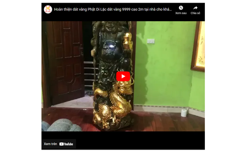 Hoàn thiện dát vàng Phật Di Lặc dát vàng 9999 cao 2m tại nhà cho khách Nghệ An