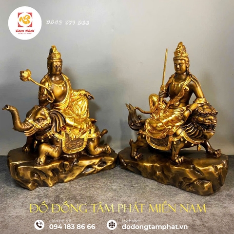 Tượng Văn Thù Phổ Hiền Bồ Tát bằng đồng dát vàng