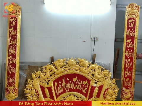 Cuốn Thư Câu Đối Cửu Huyền Thất Tổ 1m55 thếp vàng 9999