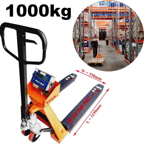 Cân Xe Nâng Tay Có Gắn Cân Điện Tử Pallet 1 Tấn Amcell B19S-550W1
