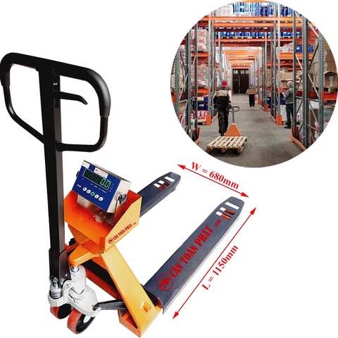 Cân Xe Nâng Tay Có Gắn Cân Điện Tử Pallet 1 Tấn Amcell B19S-680W1