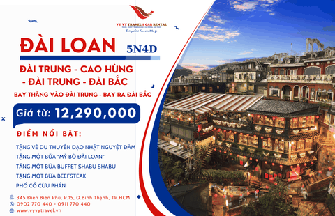 ĐÀI LOAN: ĐÀI TRUNG - CAO HÙNG - ĐÀI TRUNG - ĐÀI BẮC - BAY THẲNG ĐÀI TRUNG