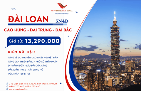 ĐÀI LOAN: CAO HÙNG - ĐÀI TRUNG - ĐÀI BẮC - 5 NGÀY 4 ĐÊM