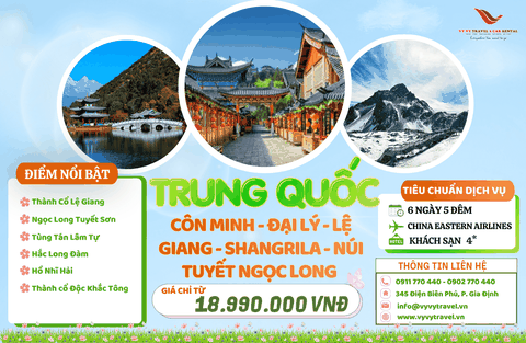 TRUNG QUỐC: LỆ GIANG - ĐẠI LÝ - SHANGRILA - NÚI TUYẾT NGỌC LONG 6N5D
