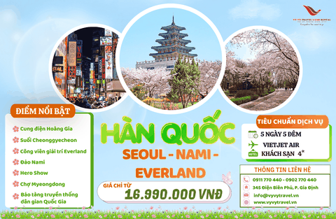 HÀN QUỐC: SEOUL - NAMI - EVERLAND 5N5D
