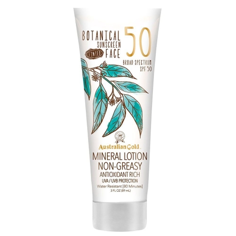 Kem chống nắng không nhờn, chống trôi Australian Gold Botanical Sunscreen Tinted Face Mineral Lotion SPF 50 89ml